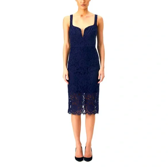 Bardot | Dresses | Bardot Adeline Lace Midi Dress Navy Blue Size 2 |  Poshmark